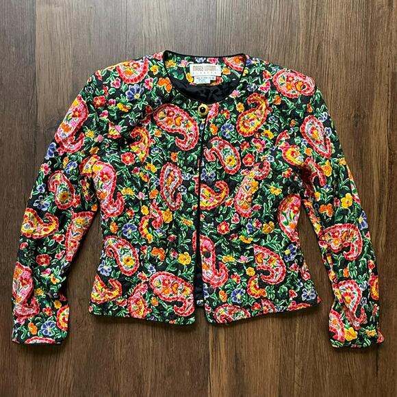 Maggie London Vintage Silk Quilted Paisley Floral Cropped Jacket Sz 6 - Picture 1 of 6
